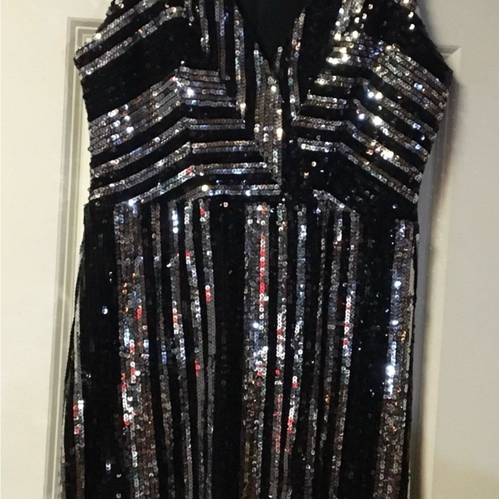 Charlotte Russ ~ Women’s ~ Dress ~ Medium ~ Black & Silver Sequin~ Shines